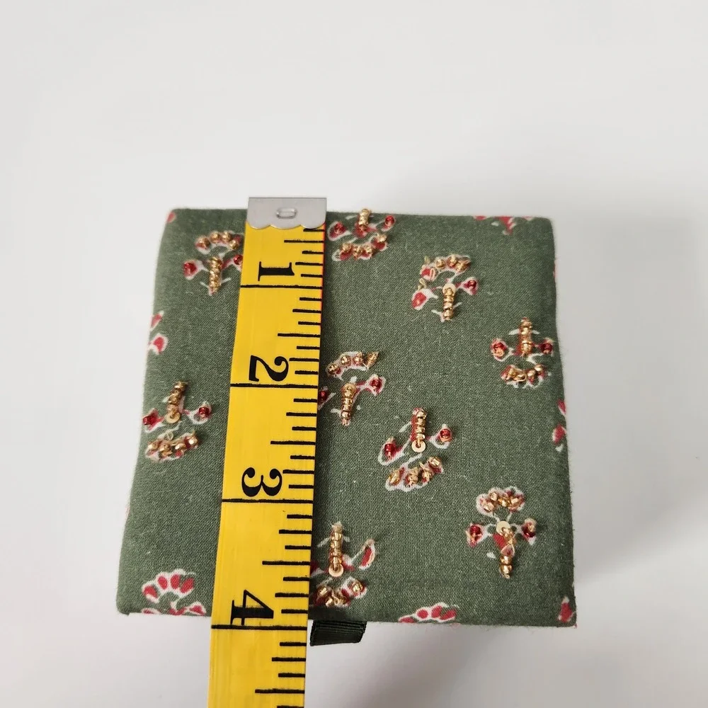 Embellished Trinket Jewelry Box Storage Sage Green with Floral Beads‎ NEW